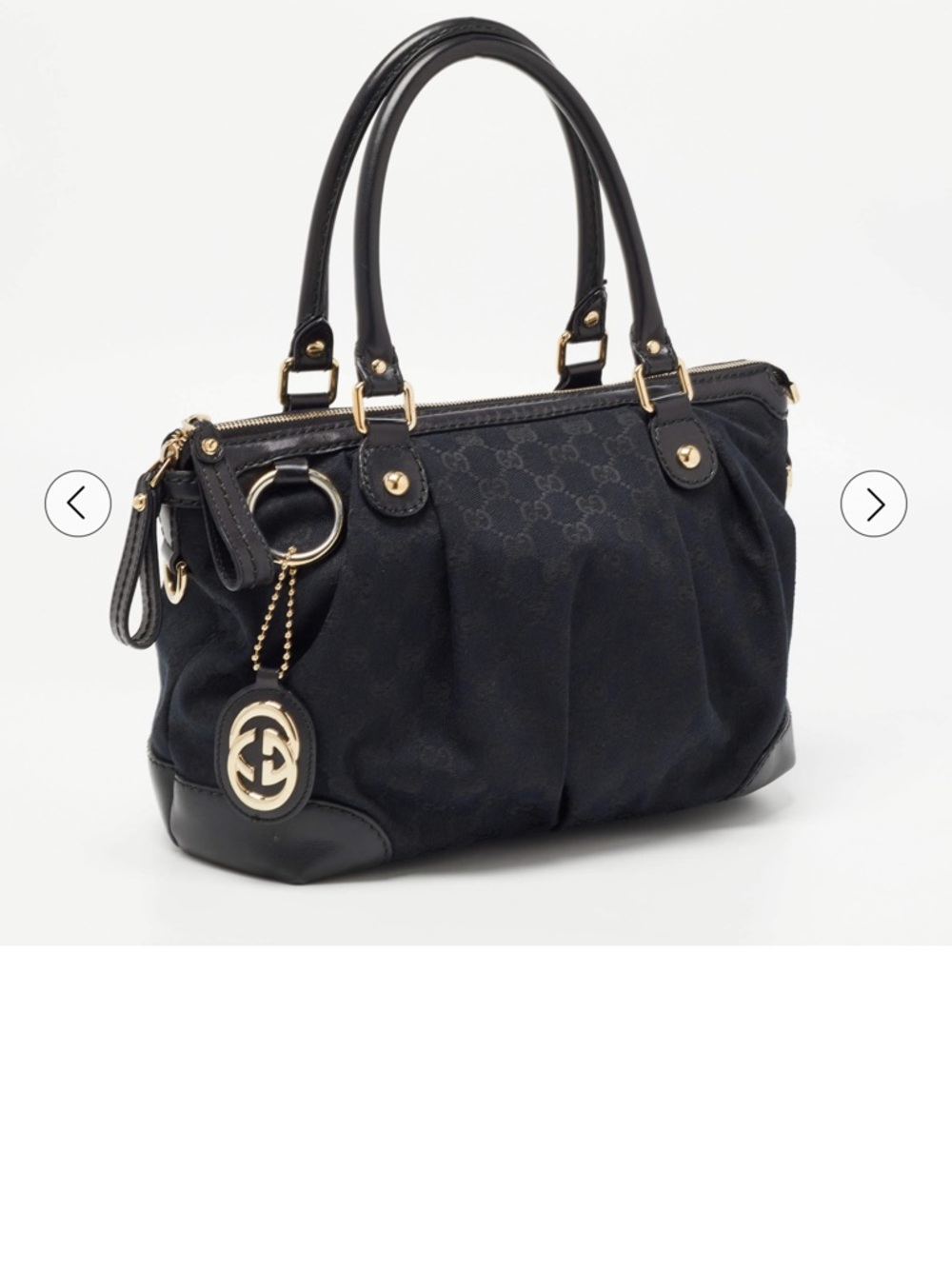 Gucci Black Sukey with Gold Hardware Charm Canvas Satchel Tote